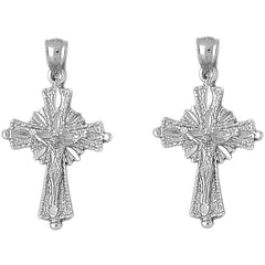 Sterling Silver 39mm Glory Budded Crucifix Earrings