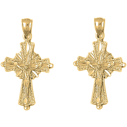 14K or 18K Gold 39mm Glory Budded Crucifix Earrings