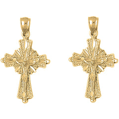 14K or 18K Gold 39mm Glory Budded Crucifix Earrings