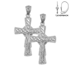 Sterling Silver 40mm Glory Crucifix Earrings (White or Yellow Gold Plated)