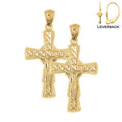 Sterling Silver 40mm Glory Crucifix Earrings (White or Yellow Gold Plated)