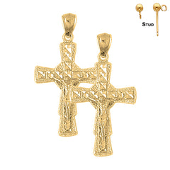 Sterling Silver 40mm Glory Crucifix Earrings (White or Yellow Gold Plated)