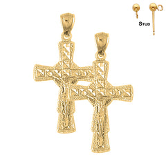 Pendientes de crucifijo Glory de plata de ley de 40 mm (chapados en oro blanco o amarillo)