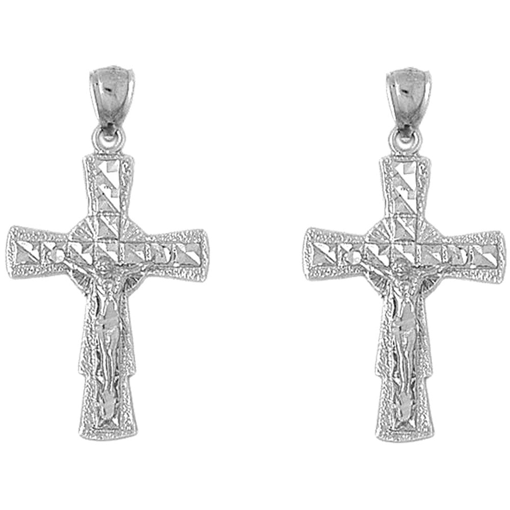 Sterling Silver 40mm Glory Crucifix Earrings