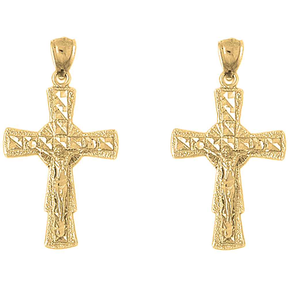 Yellow Gold-plated Silver 40mm Glory Crucifix Earrings