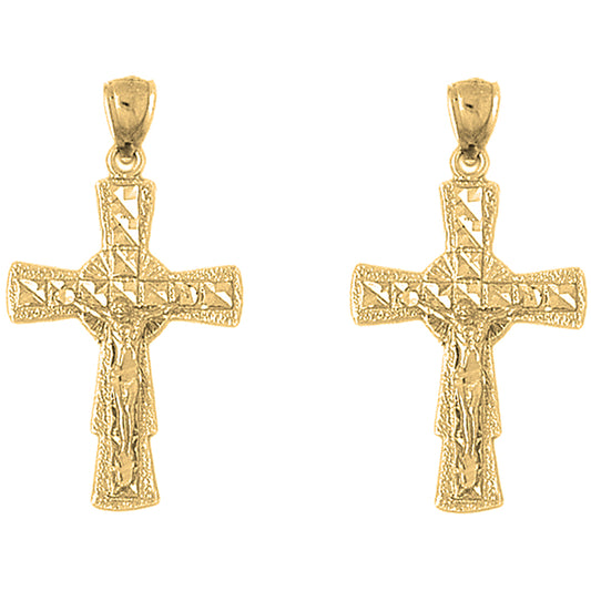 14K or 18K Gold 40mm Glory Crucifix Earrings