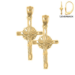 Sterling Silver 35mm Glory Crucifix Earrings (White or Yellow Gold Plated)