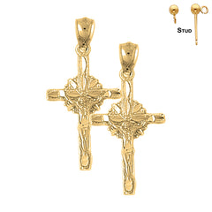 Sterling Silver 35mm Glory Crucifix Earrings (White or Yellow Gold Plated)