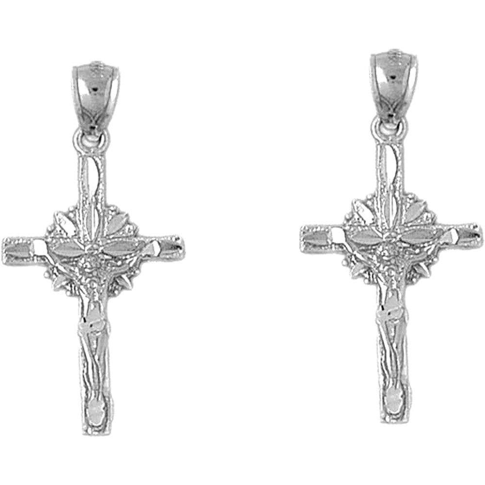 Sterling Silver 35mm Glory Crucifix Earrings