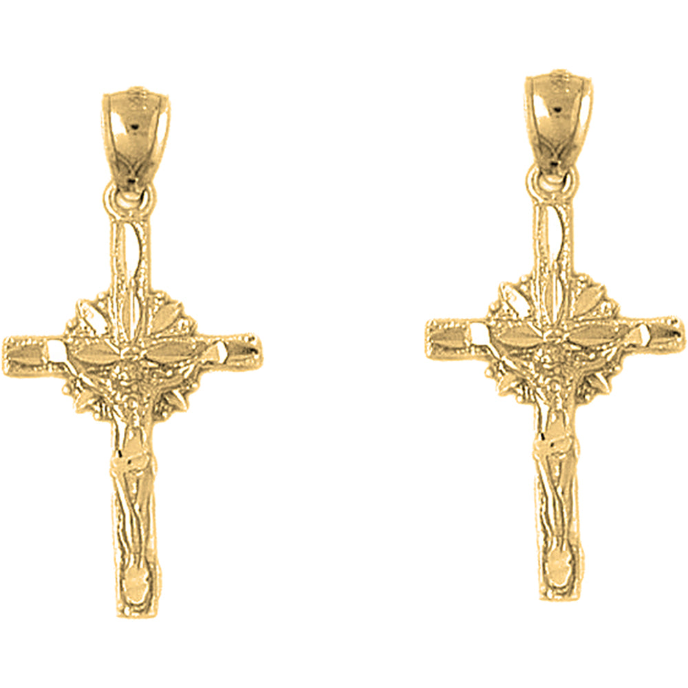 Yellow Gold-plated Silver 35mm Glory Crucifix Earrings