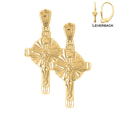 Sterling Silver 31mm Glory Crucifix Earrings (White or Yellow Gold Plated)