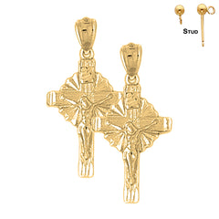 Sterling Silver 31mm Glory Crucifix Earrings (White or Yellow Gold Plated)