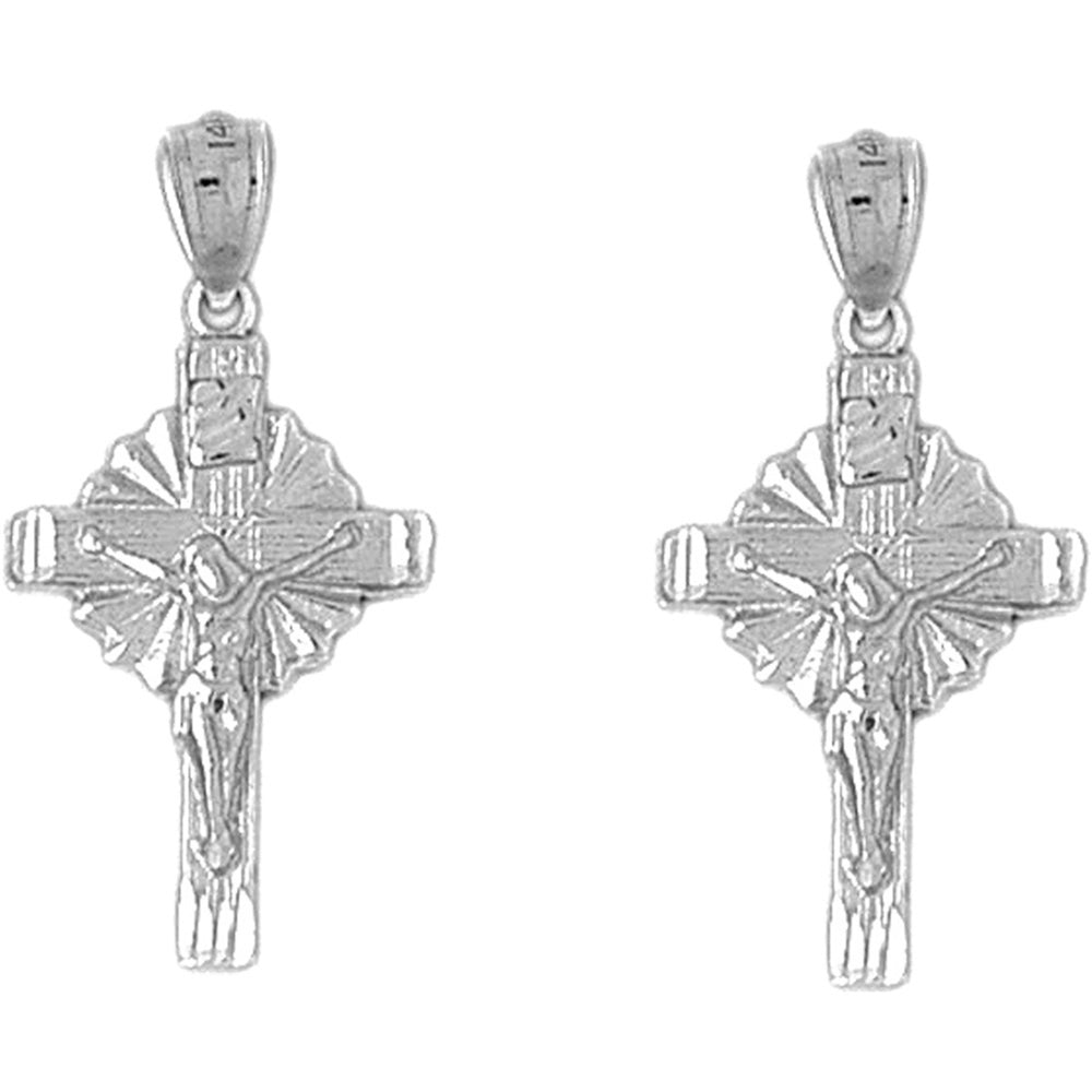 Sterling Silver 31mm Glory Crucifix Earrings