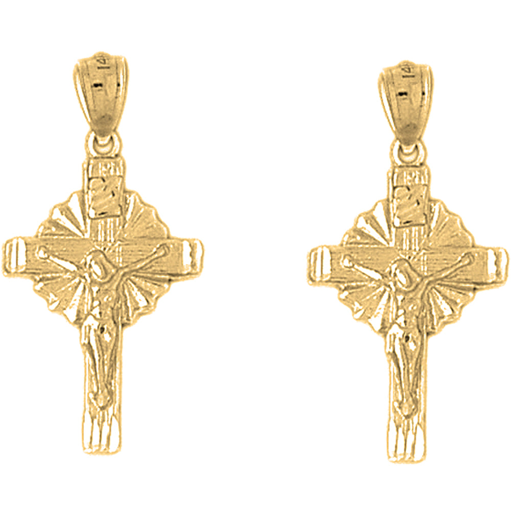 Yellow Gold-plated Silver 31mm Glory Crucifix Earrings