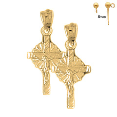 Pendientes de crucifijo Glory de plata de ley de 27 mm (chapados en oro blanco o amarillo)