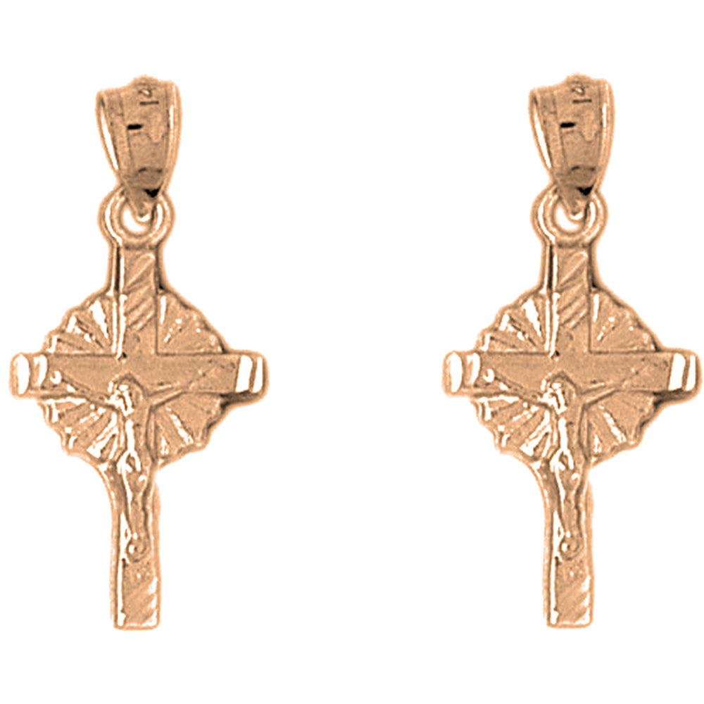 14K or 18K Gold 27mm Glory Crucifix Earrings