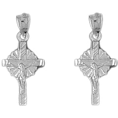Sterling Silver 27mm Glory Crucifix Earrings