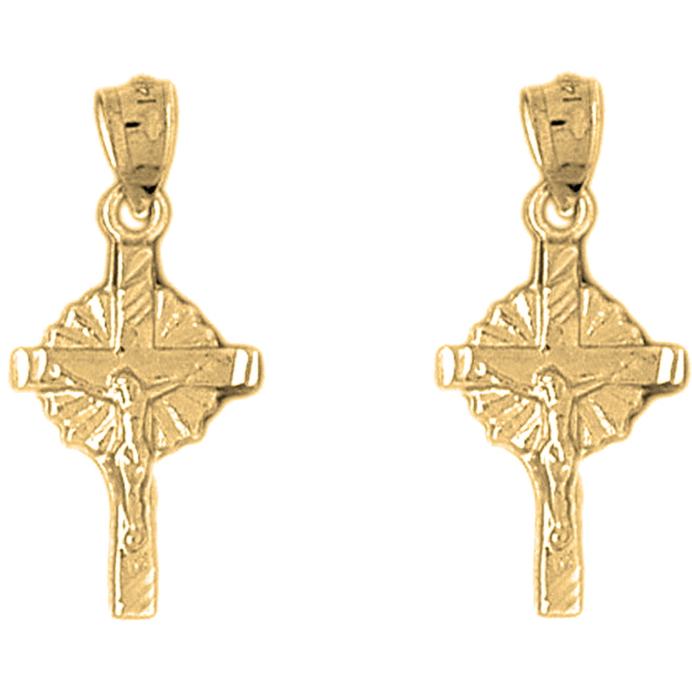 Yellow Gold-plated Silver 27mm Glory Crucifix Earrings