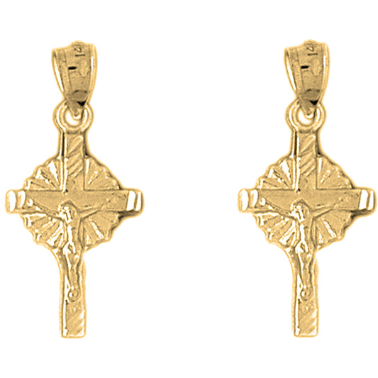 Yellow Gold-plated Silver 27mm Glory Crucifix Earrings