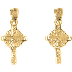 Yellow Gold-plated Silver 27mm Glory Crucifix Earrings