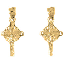 14K or 18K Gold 27mm Glory Crucifix Earrings