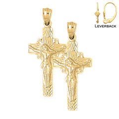 Sterling Silver 36mm Quadrate Crucifix Earrings (White or Yellow Gold Plated)