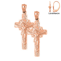 Aretes de Crucifijo Cuadrado de Oro de 14K o 18K