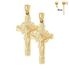 Sterling Silver 36mm Quadrate Crucifix Earrings (White or Yellow Gold Plated)