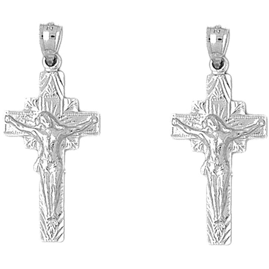 Sterling Silver 36mm Quadrate Crucifix Earrings