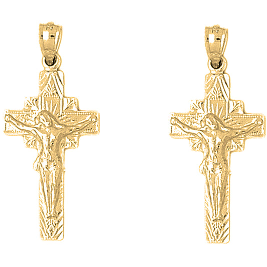 Yellow Gold-plated Silver 36mm Quadrate Crucifix Earrings