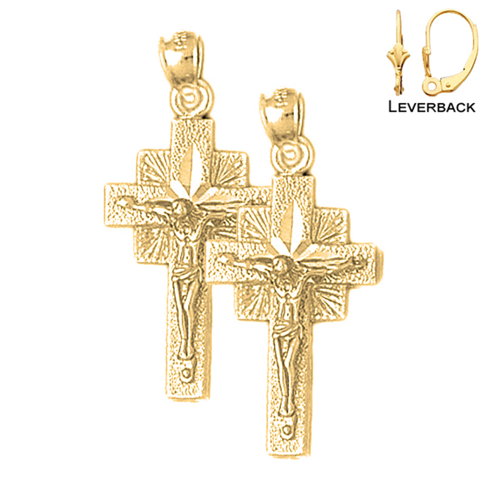 Aretes de Crucifijo Cuadrado de Oro de 14K o 18K