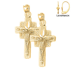 Sterling Silver 33mm Quadrate Crucifix Earrings (White or Yellow Gold Plated)
