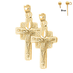 Sterling Silver 33mm Quadrate Crucifix Earrings (White or Yellow Gold Plated)