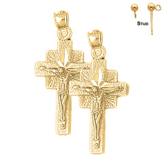 Pendientes de crucifijo cuadrado de plata de ley de 33 mm (chapados en oro blanco o amarillo)