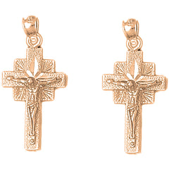 14K or 18K Gold 33mm Quadrate Crucifix Earrings