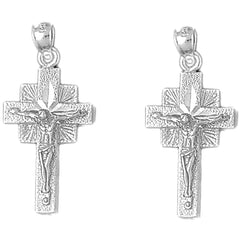 Sterling Silver 33mm Quadrate Crucifix Earrings