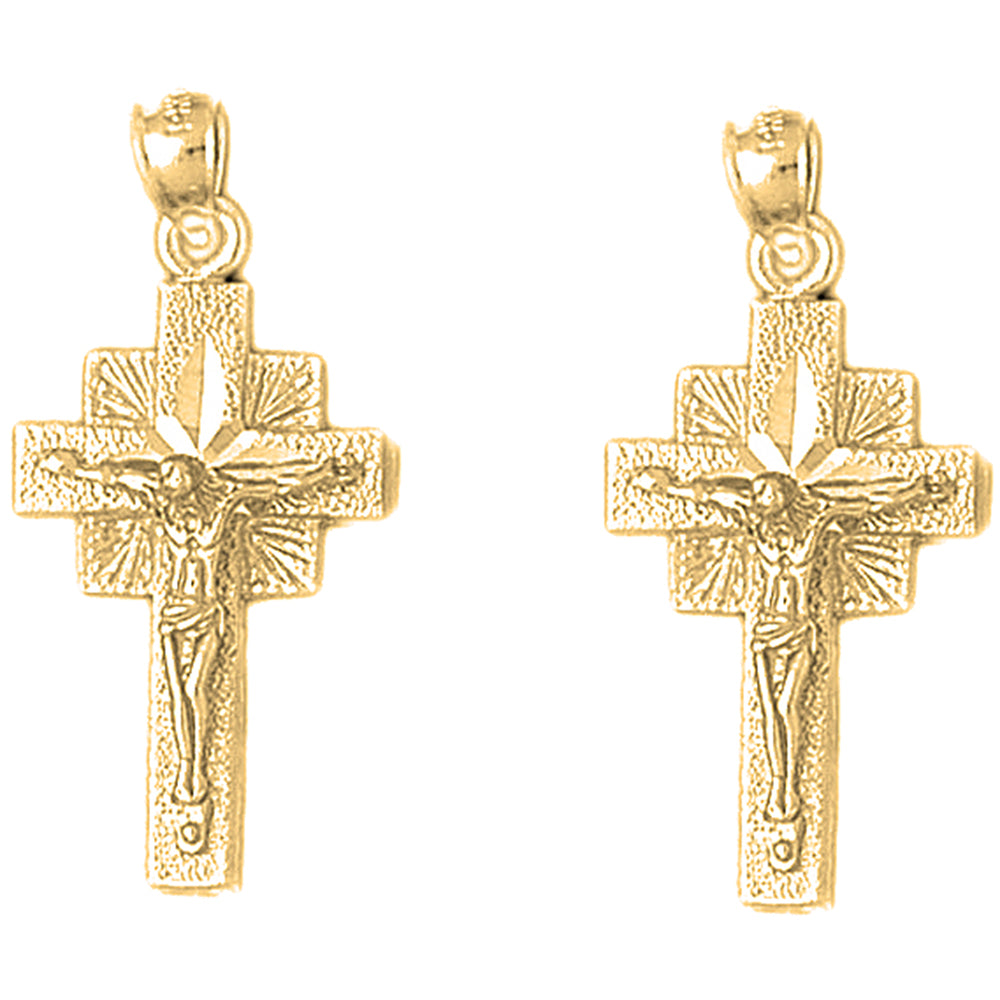 14K or 18K Gold 33mm Quadrate Crucifix Earrings