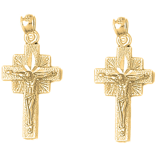 Yellow Gold-plated Silver 33mm Quadrate Crucifix Earrings