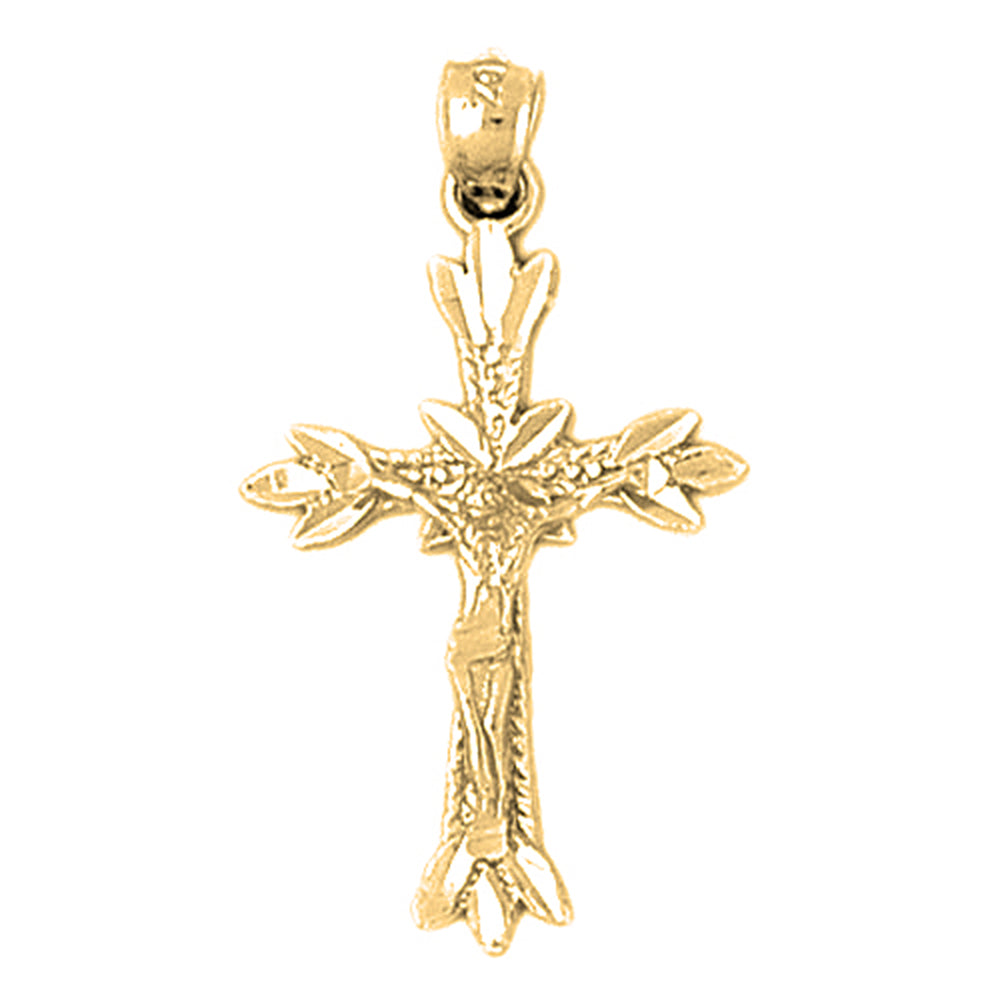 14K or 18K Gold Budded Crucifix Pendant