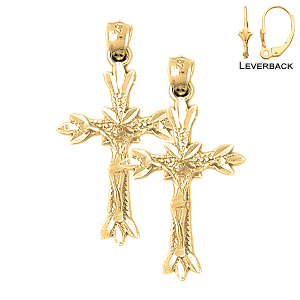 14K or 18K Gold Budded Crucifix Earrings