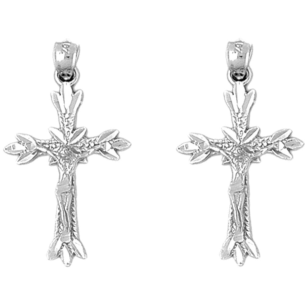 Sterling Silver 34mm Budded Crucifix Earrings