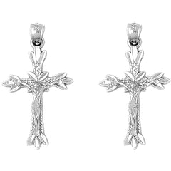 Sterling Silver 34mm Budded Crucifix Earrings