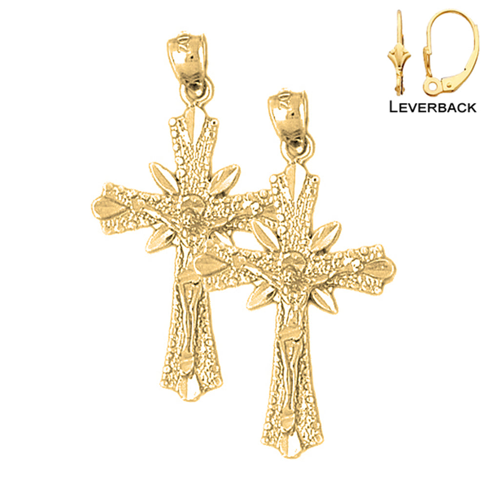 14K or 18K Gold Budded Crucifix Earrings