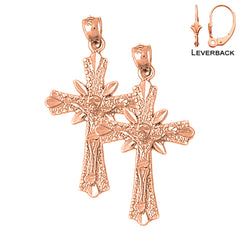 14K or 18K Gold Budded Crucifix Earrings