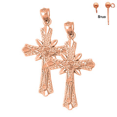 14K or 18K Gold Budded Crucifix Earrings