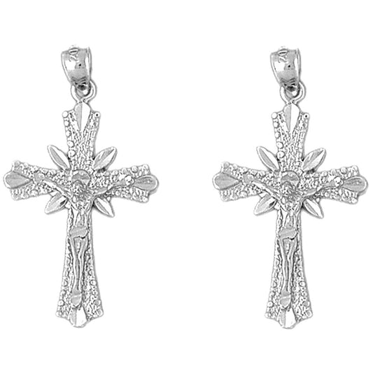 14K or 18K Gold 36mm Budded Crucifix Earrings