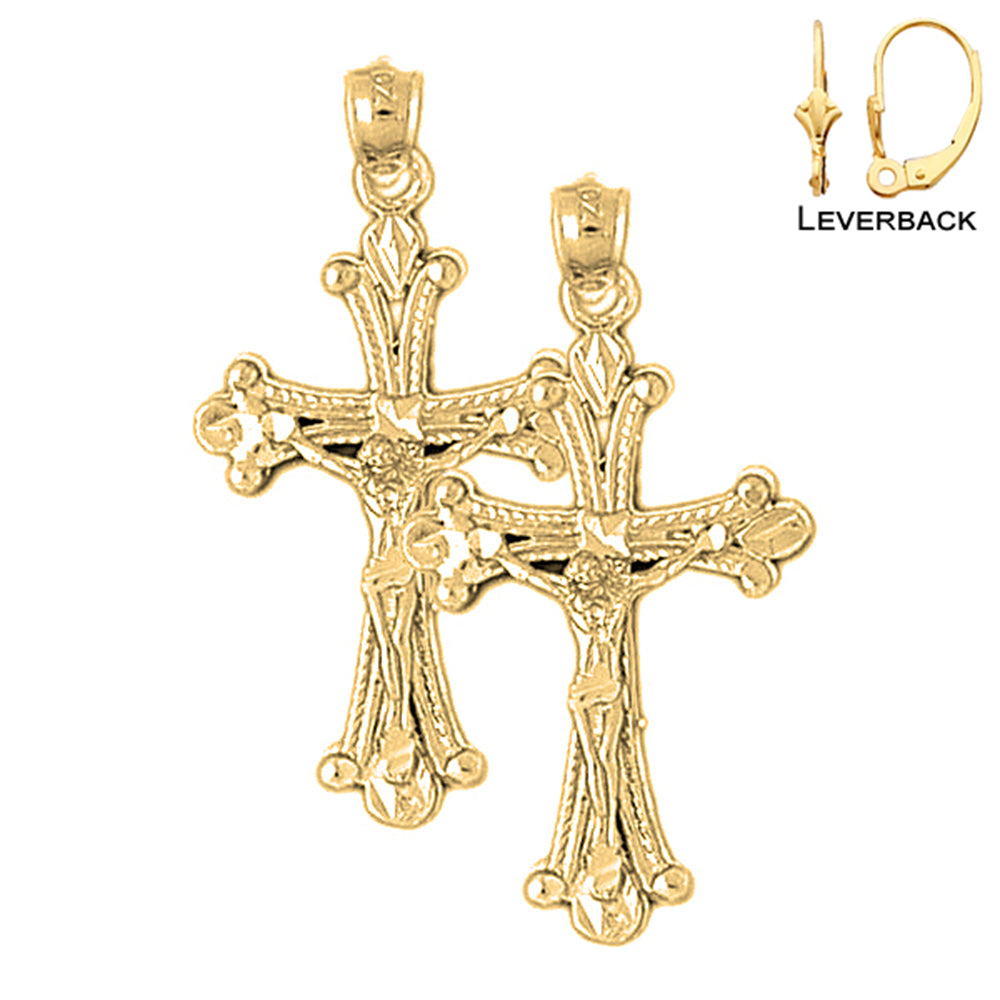 14K or 18K Gold Budded Crucifix Earrings