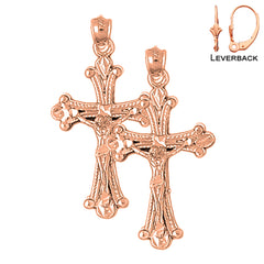 14K or 18K Gold Budded Crucifix Earrings