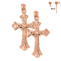 14K or 18K Gold Budded Crucifix Earrings