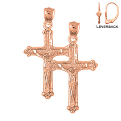 14K or 18K Gold Budded Crucifix Earrings